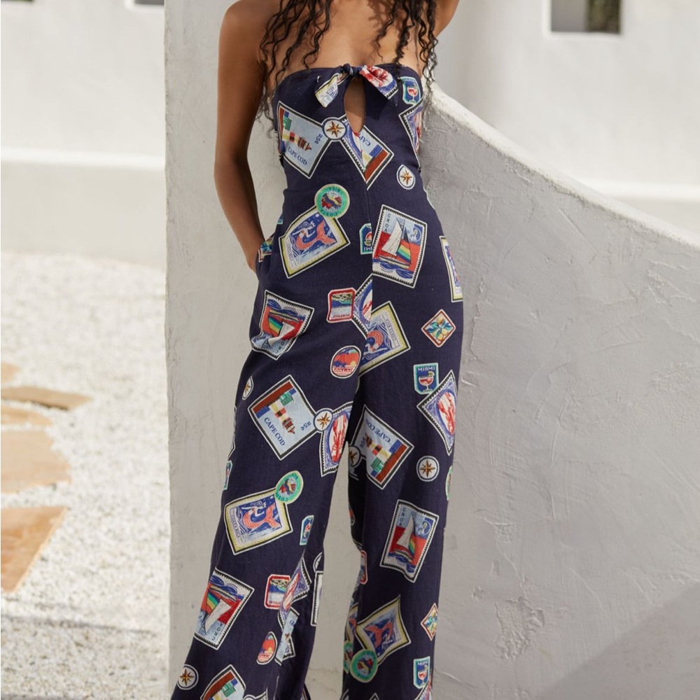 Anthropologie/ Celandine Blue Jumpsuit with coastal design